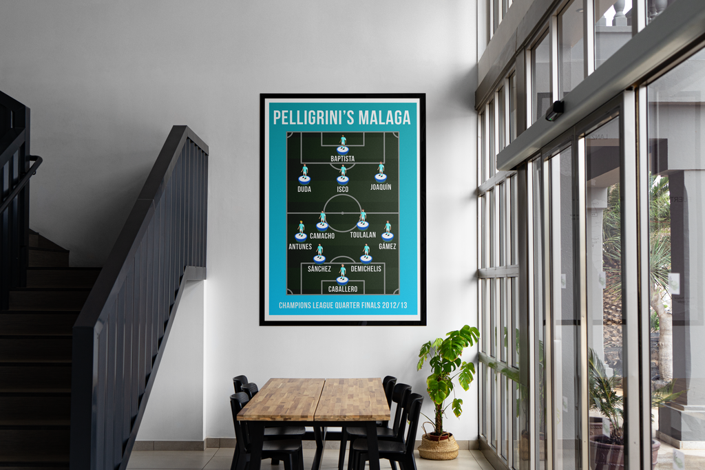 Pellegrini's Malaga Champions League Quarter Finals 2012/13 Team Lineup Football Poster
