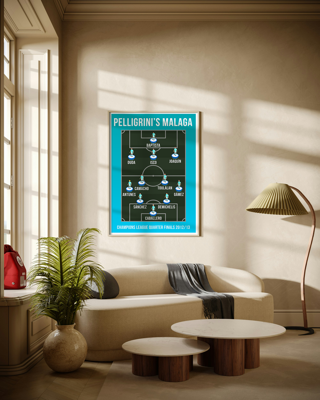 Pellegrini's Malaga Champions League Quarter Finals 2012/13 Team Lineup Football Poster