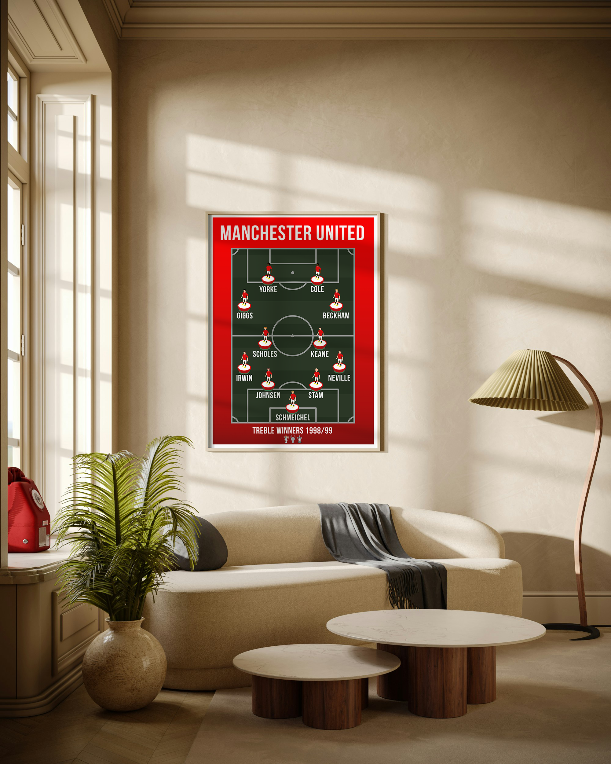Manchester United Treble 1999 Team Lineup Football Poster